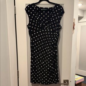 Lauren Ralph Lauren Navy Polka Dot Midi Dress